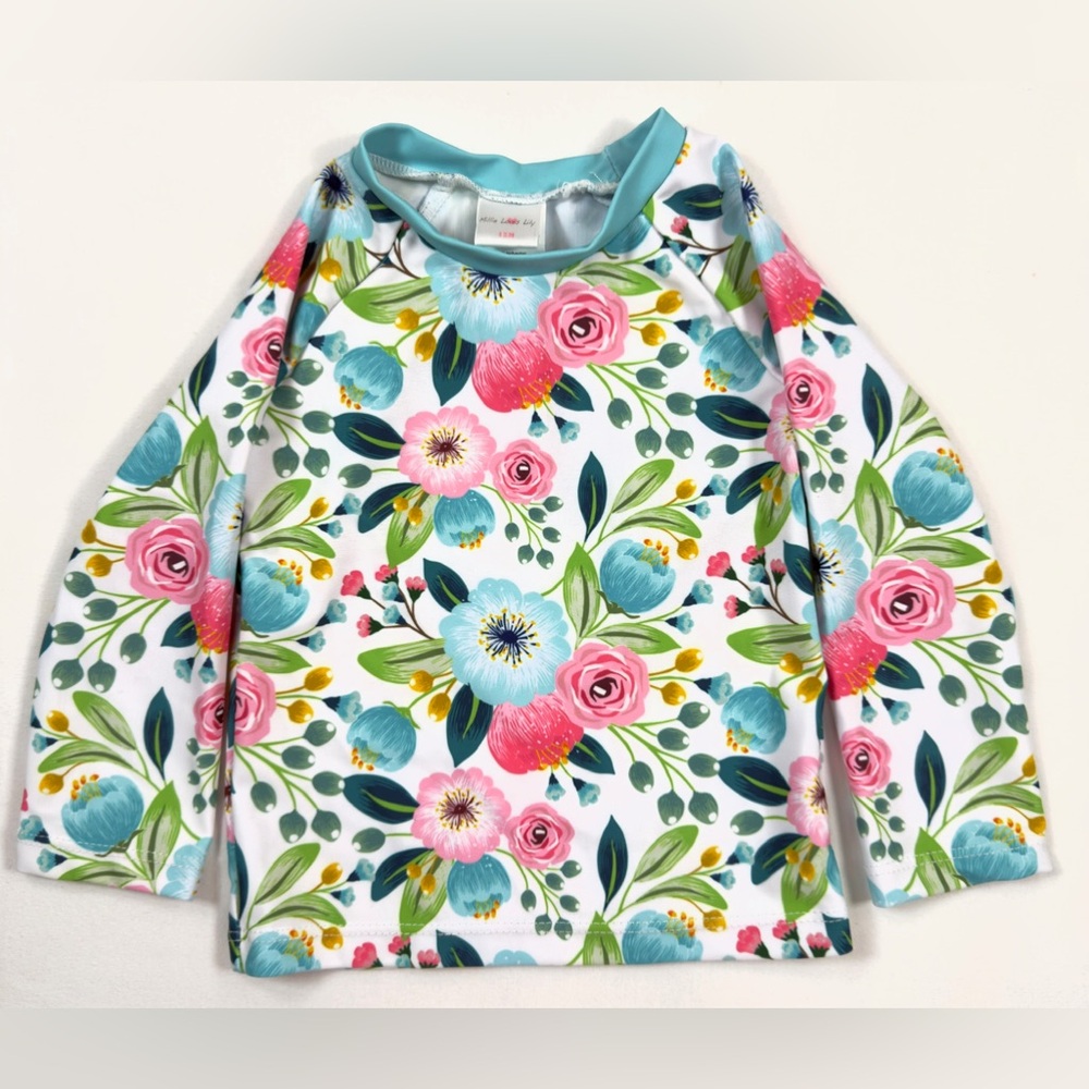 MILLIE LOVES LILY Girls Floral Long Sleeve Rashguard 12M Swim Beach Summer‎